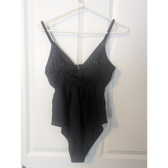 Black Mesh Wrap Front Cutout One Piece Swimsuit size Large - Picture 5 of 15